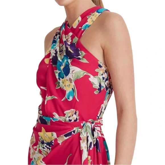 Lauren Ralph Lauren Fuchsia Floral Halter Midi Dress - Picture 4 of 16